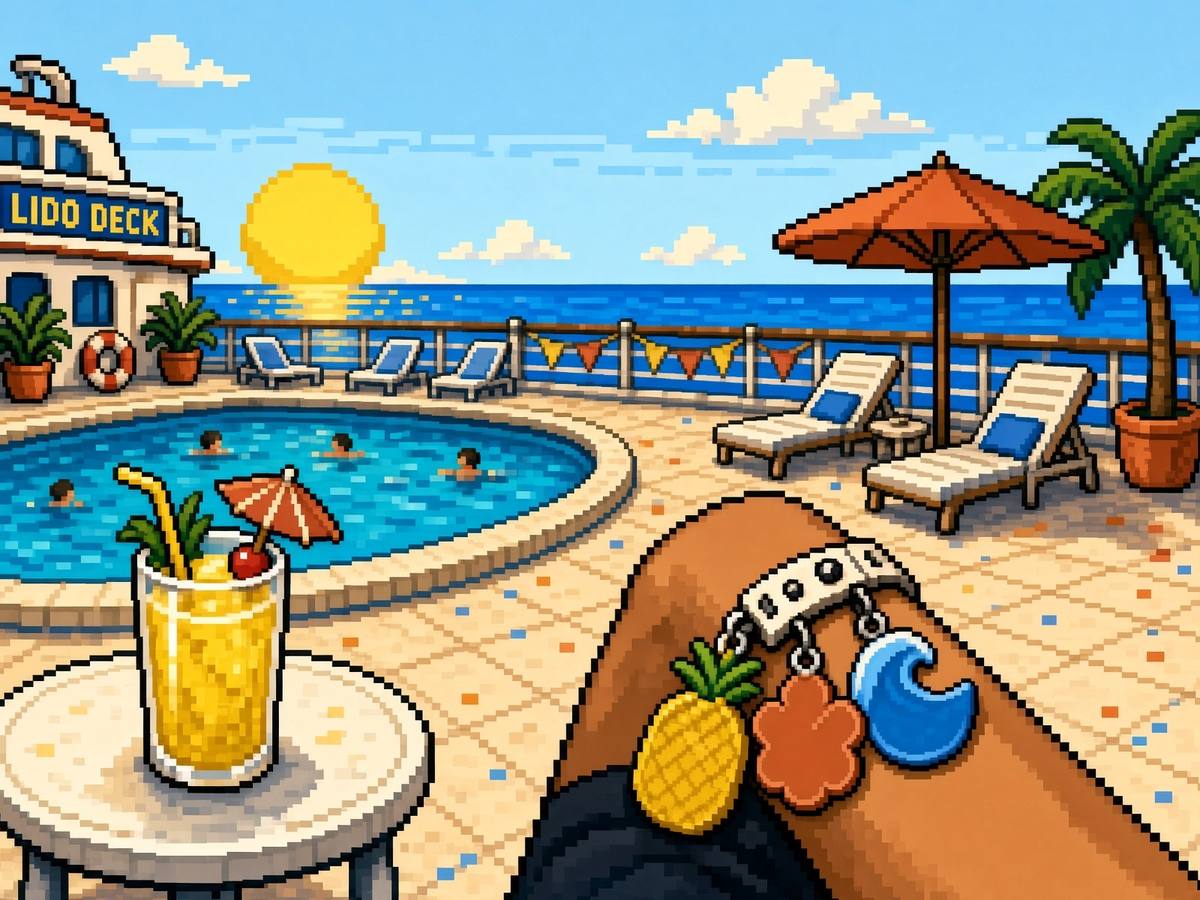 Pixel cruise deck with a pineapple bead bracelet